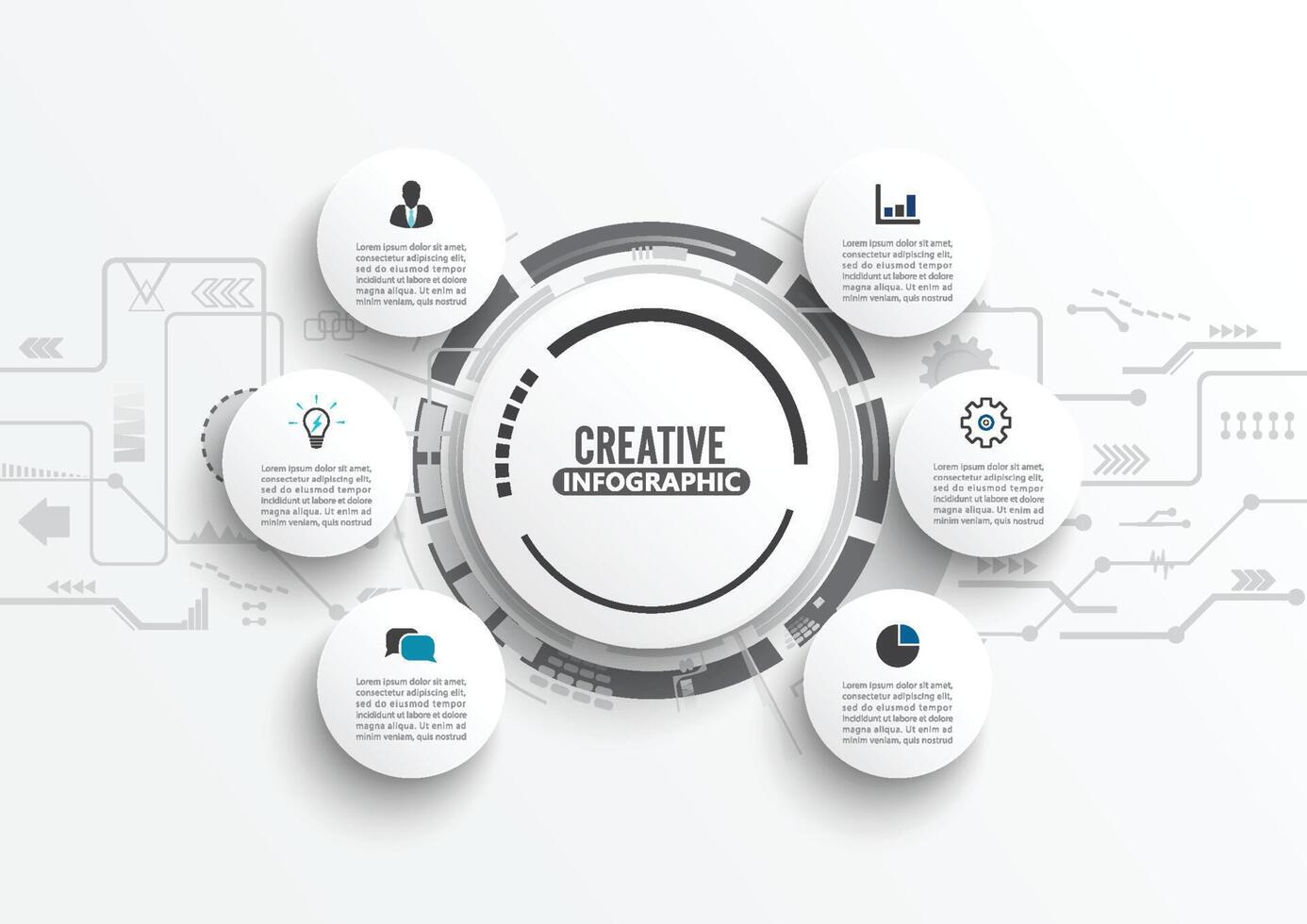 Vector infographic template with 3D paper label, integrated circles. Business concept with 6 options. For content, diagram, flowchart, steps, parts, timeline infographics, workflow, chart.