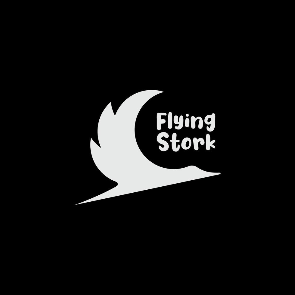 flying heron or stork logo. stork silhouette logo with crescent shape vector