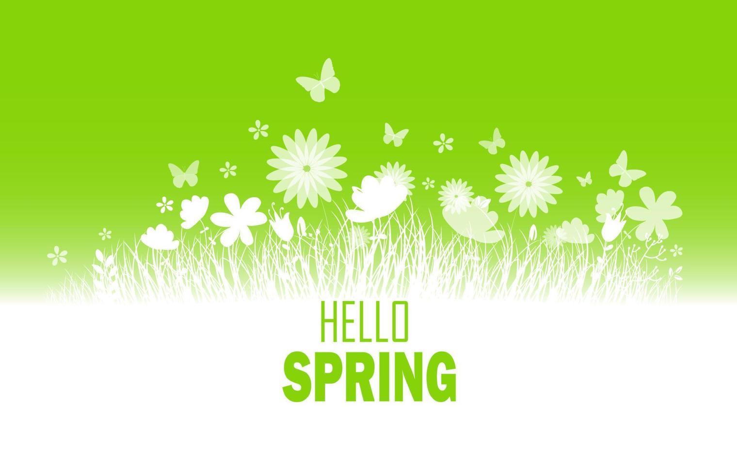 Spring background with flower, butterflies and grass silhouette.Vector vector