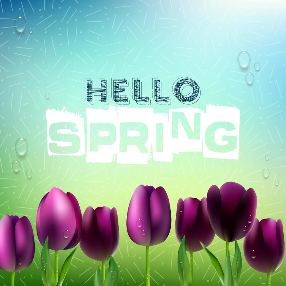 Spring background with purple Tulips flowers vector
