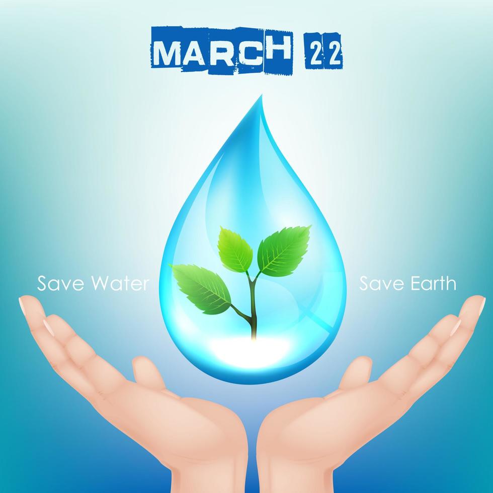 Save the earth and save the water of green leaf inside the water drop over the Hand.vector vector