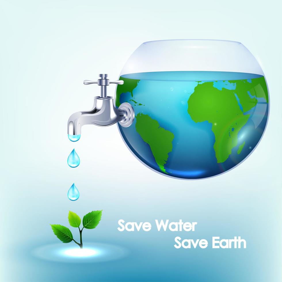 World water inside bowl with taps flush of leaves vector