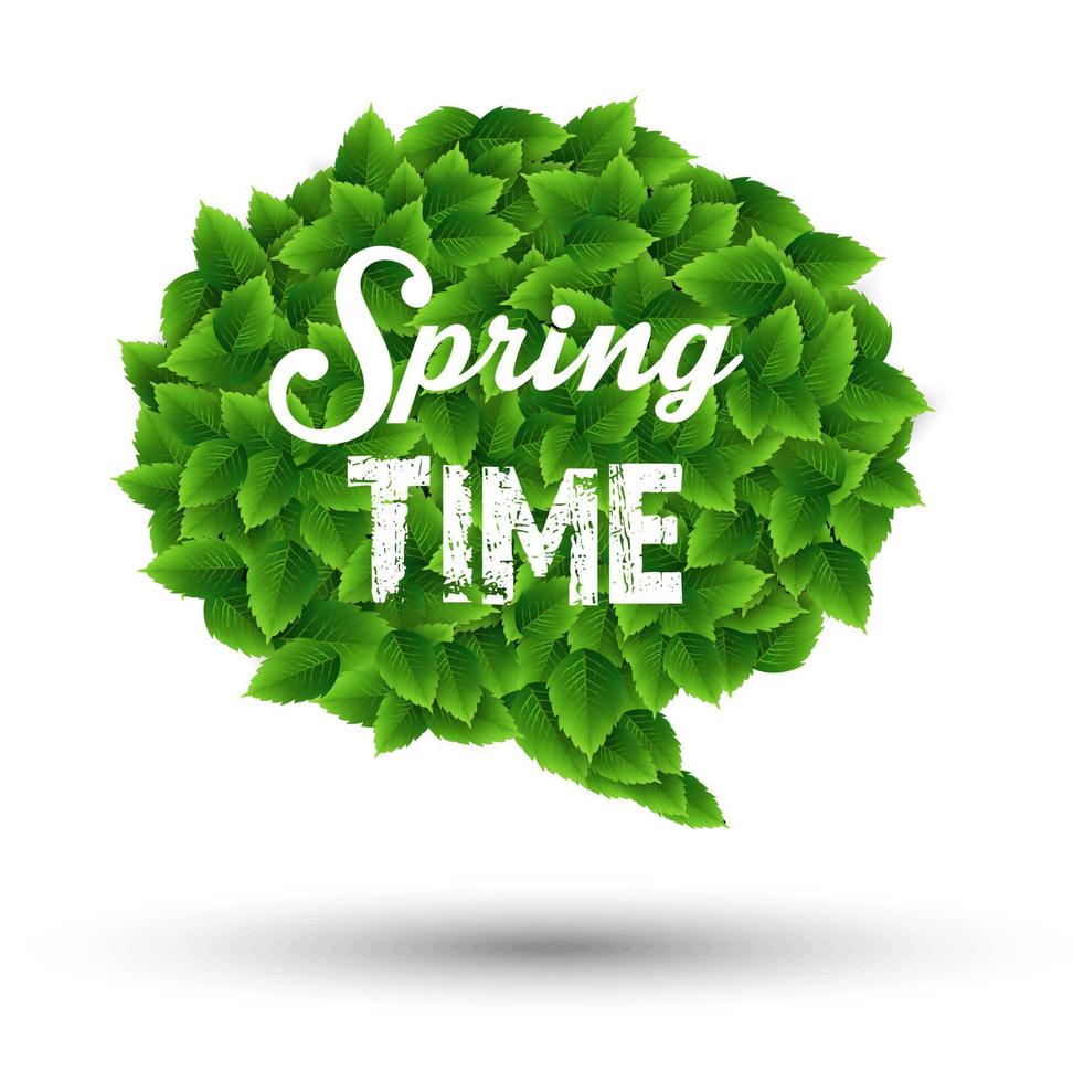 Springtime greeting in a speech bubble of green leaves vector