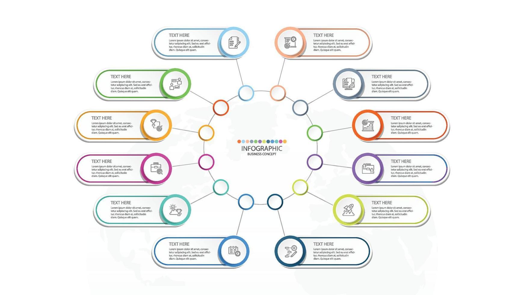 Plantilla de infografía de círculo básico con 12 pasos. vector