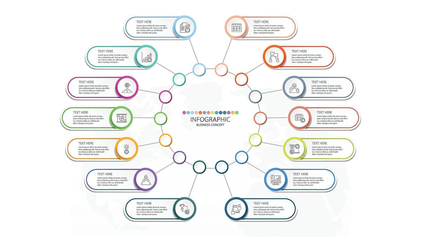 Plantilla de infografía de círculo básico con 14 pasos. vector