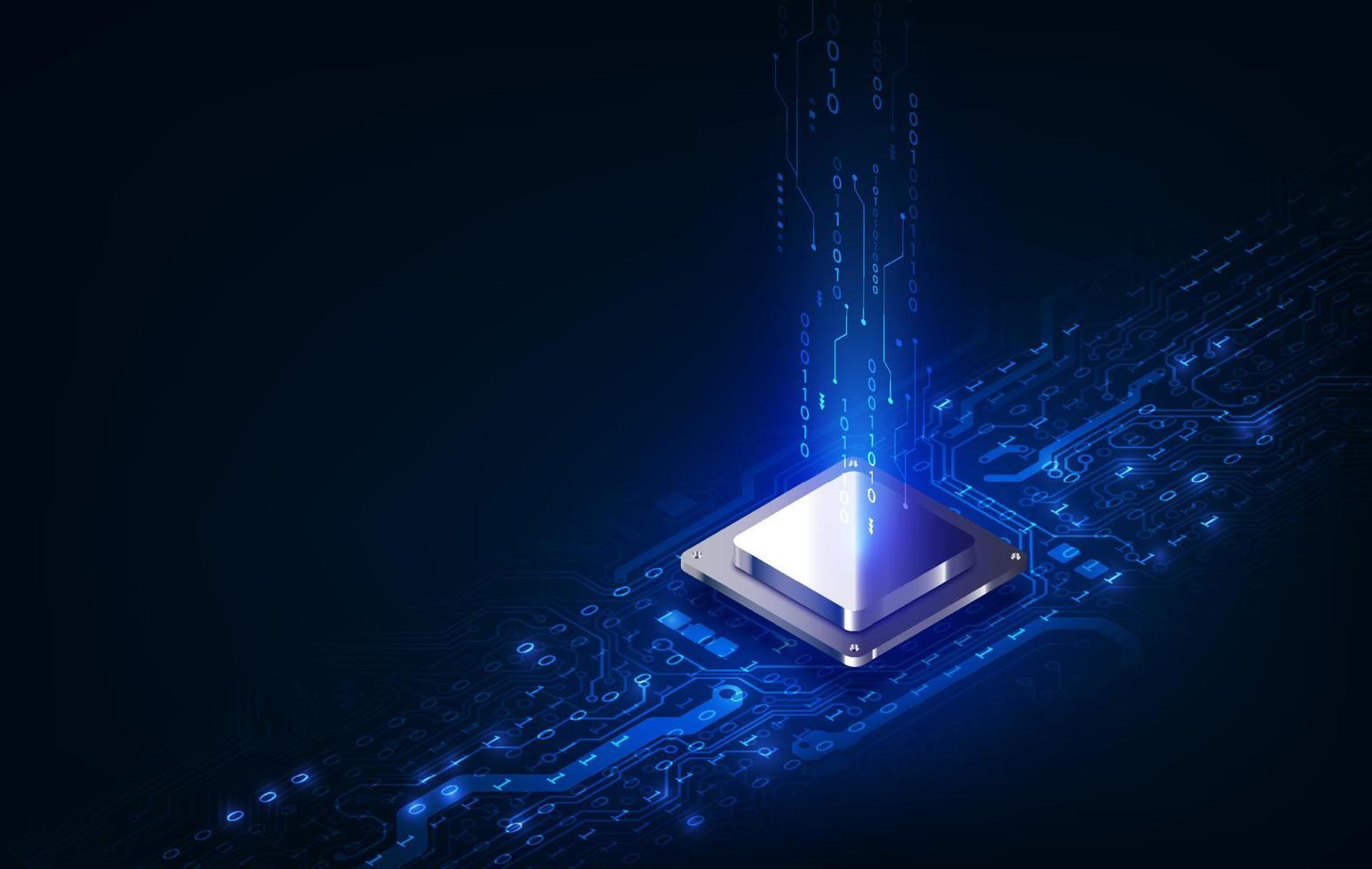 Abstract technology chip processor background circuit board and html code,3D illustration blue technology background vector. vector