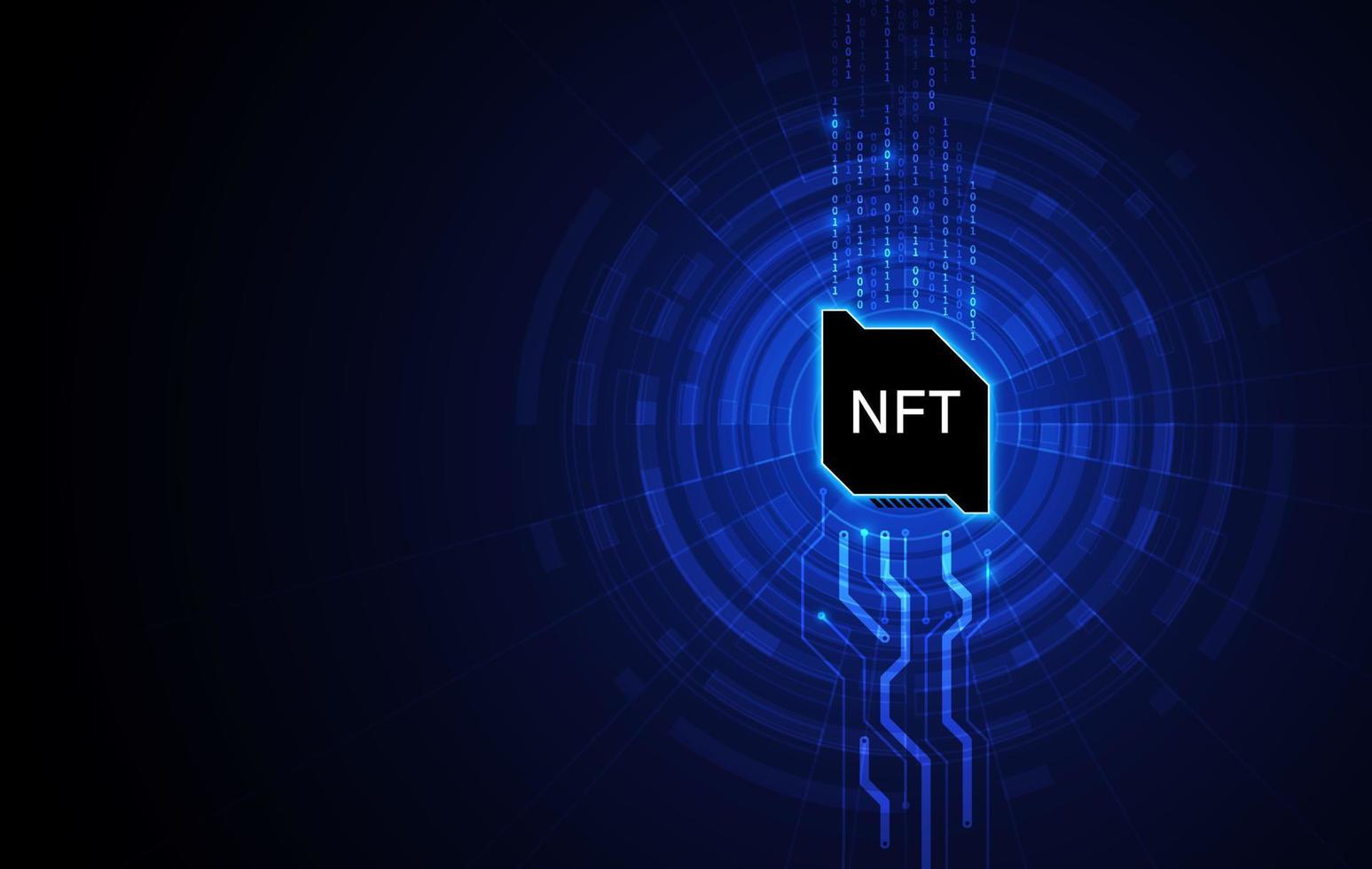 texto token nft en el chip de la cpu con fondo de placa de circuito digital. El concepto de nft se vuelve más popular y conocido. producto de tecnología de moneda criptográfica vector