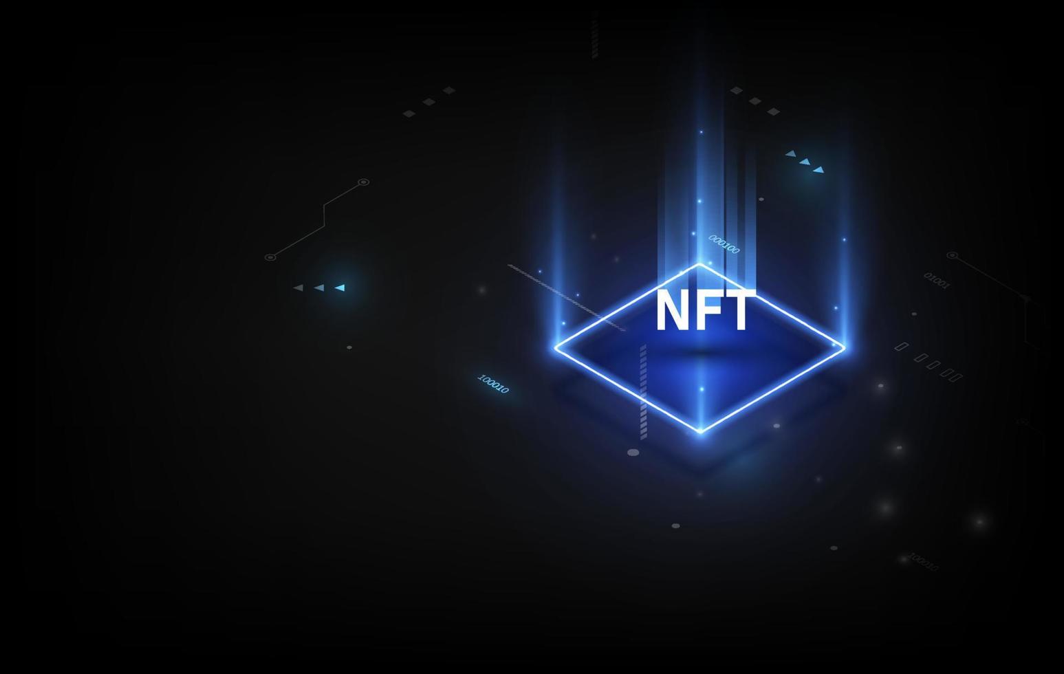 Token NFT text on CPU chip with digital circuit board background. Concept of NFT becomes more popular and well known. Product from crypto currency technology vector