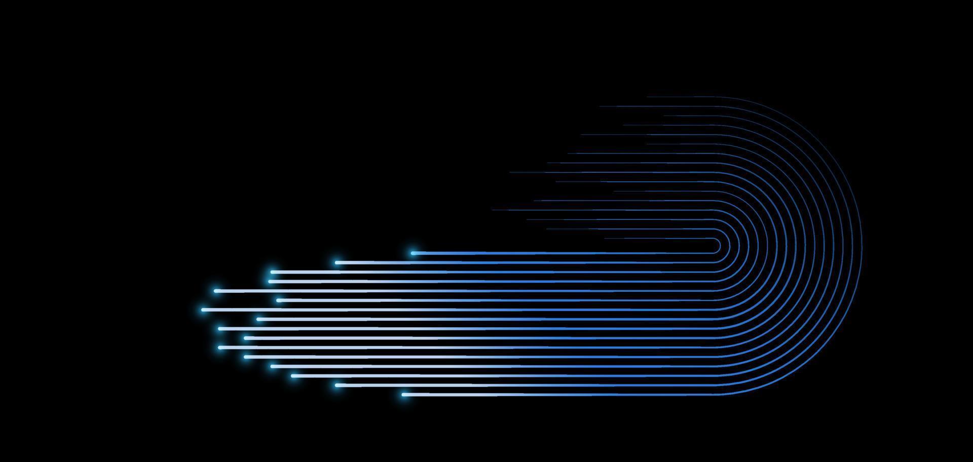 líneas de semicírculos que fluyen patrón dinámico sobre fondo negro para el concepto de tecnología ai, digital, comunicación, ciencia, música vector