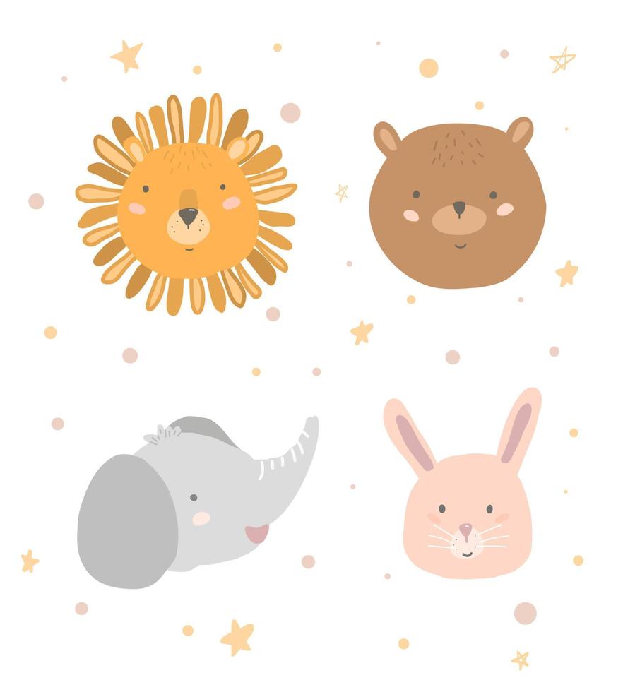 Set of cute animals. Drawn animals. Children's illustration. vector