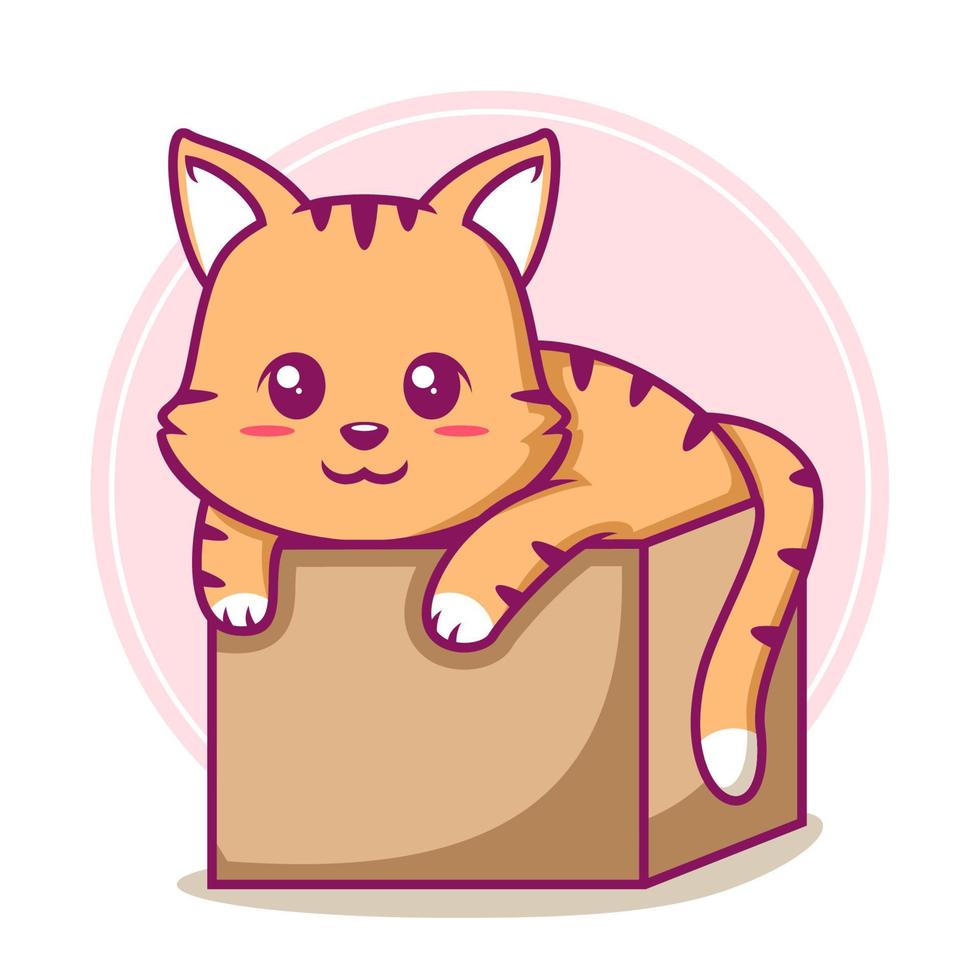 gato en la ilustración de dibujos animados de caja vector