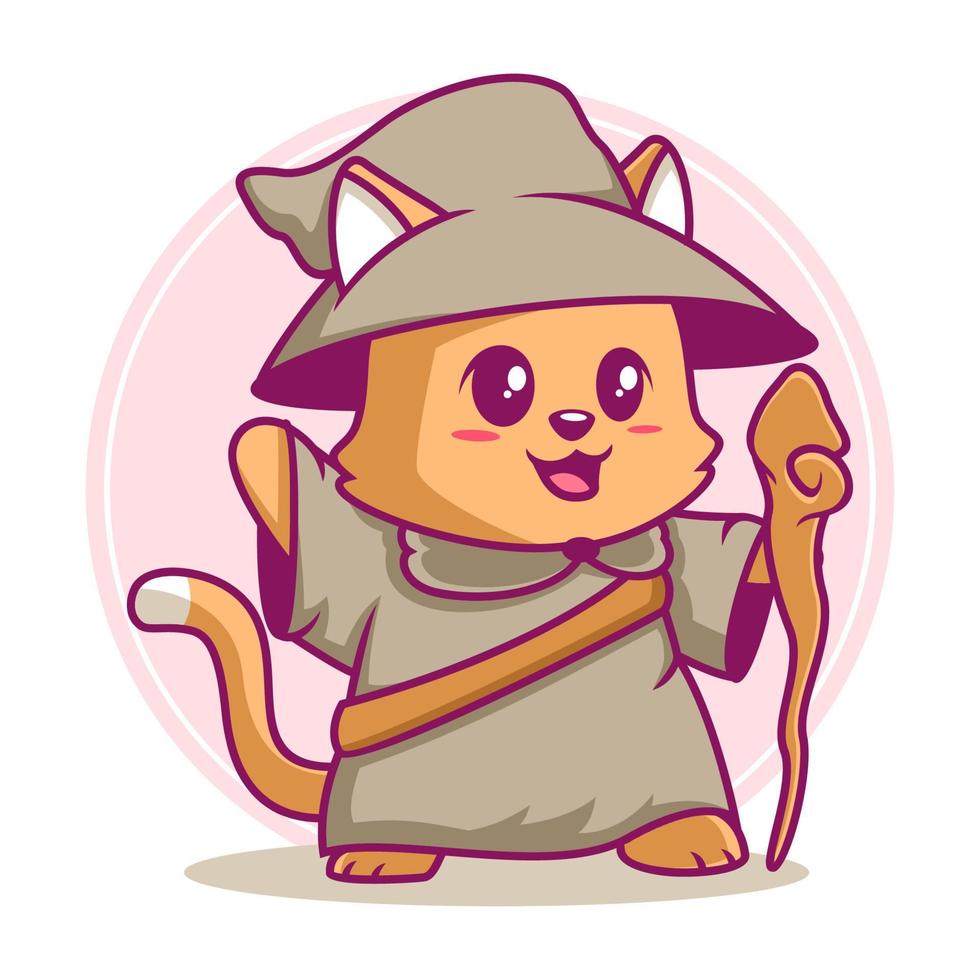 cute wizard cat cartoon illustration vector