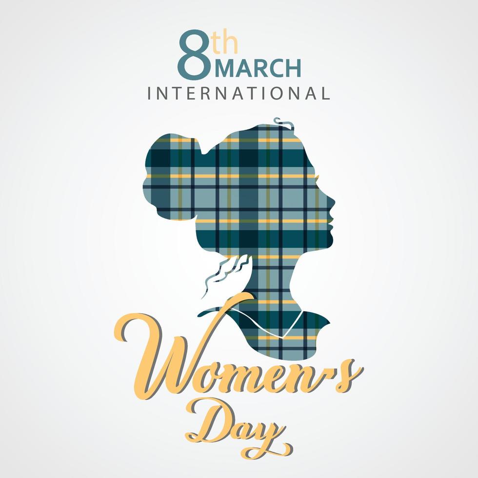 International Women's Day Social Media Post, Banner, Poster, Invitation, Card template in a plaid pattern with a woman's face vector