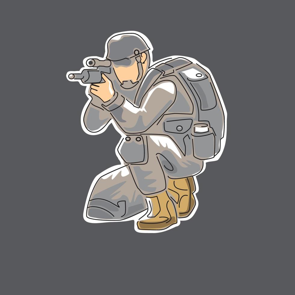 squat position soldier ready to shoot facing forward vector