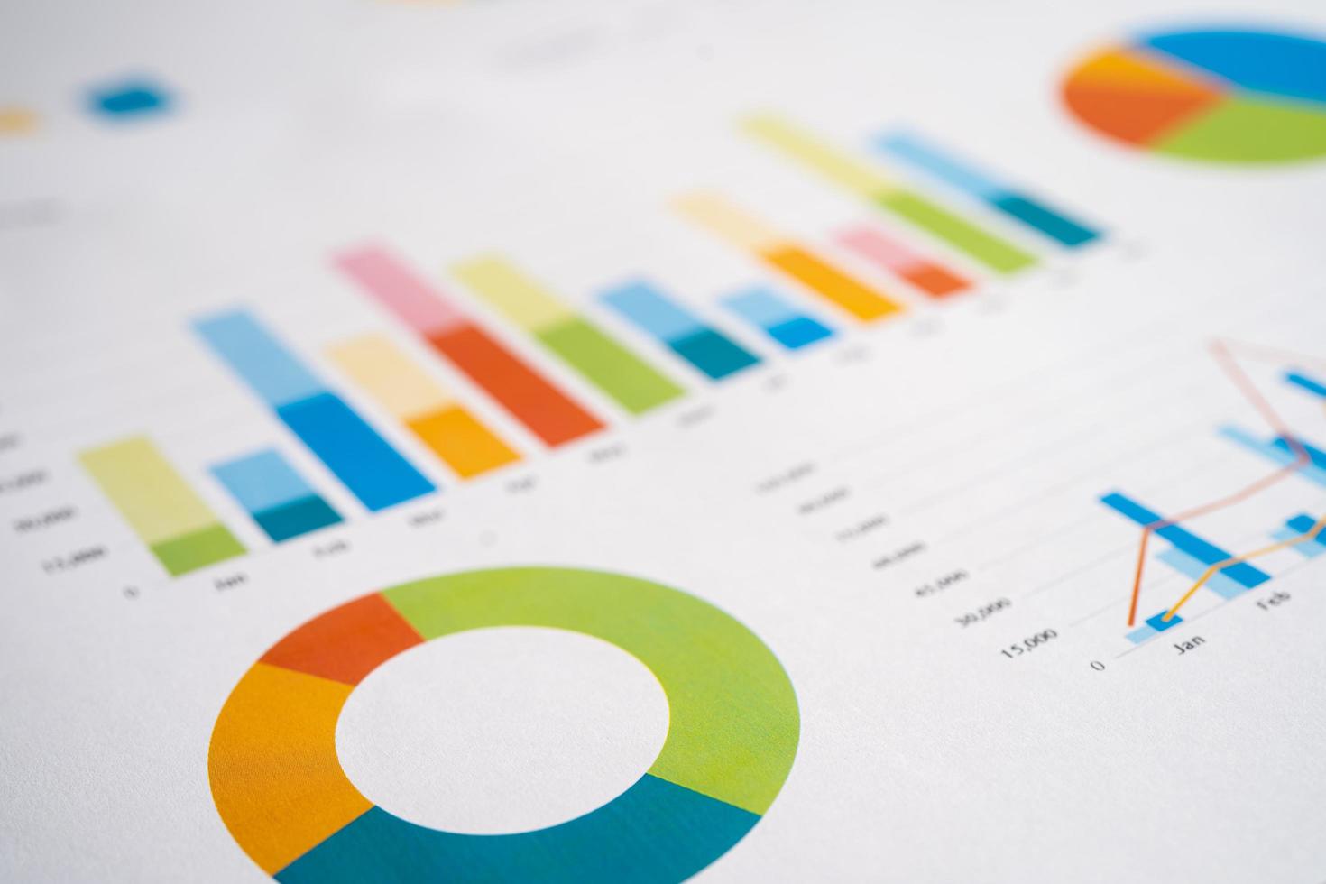 Charts Graphs paper. Financial development, Banking Account, Statistics, Investment Analytic research data economy, Stock exchange Business office company meeting concept. photo