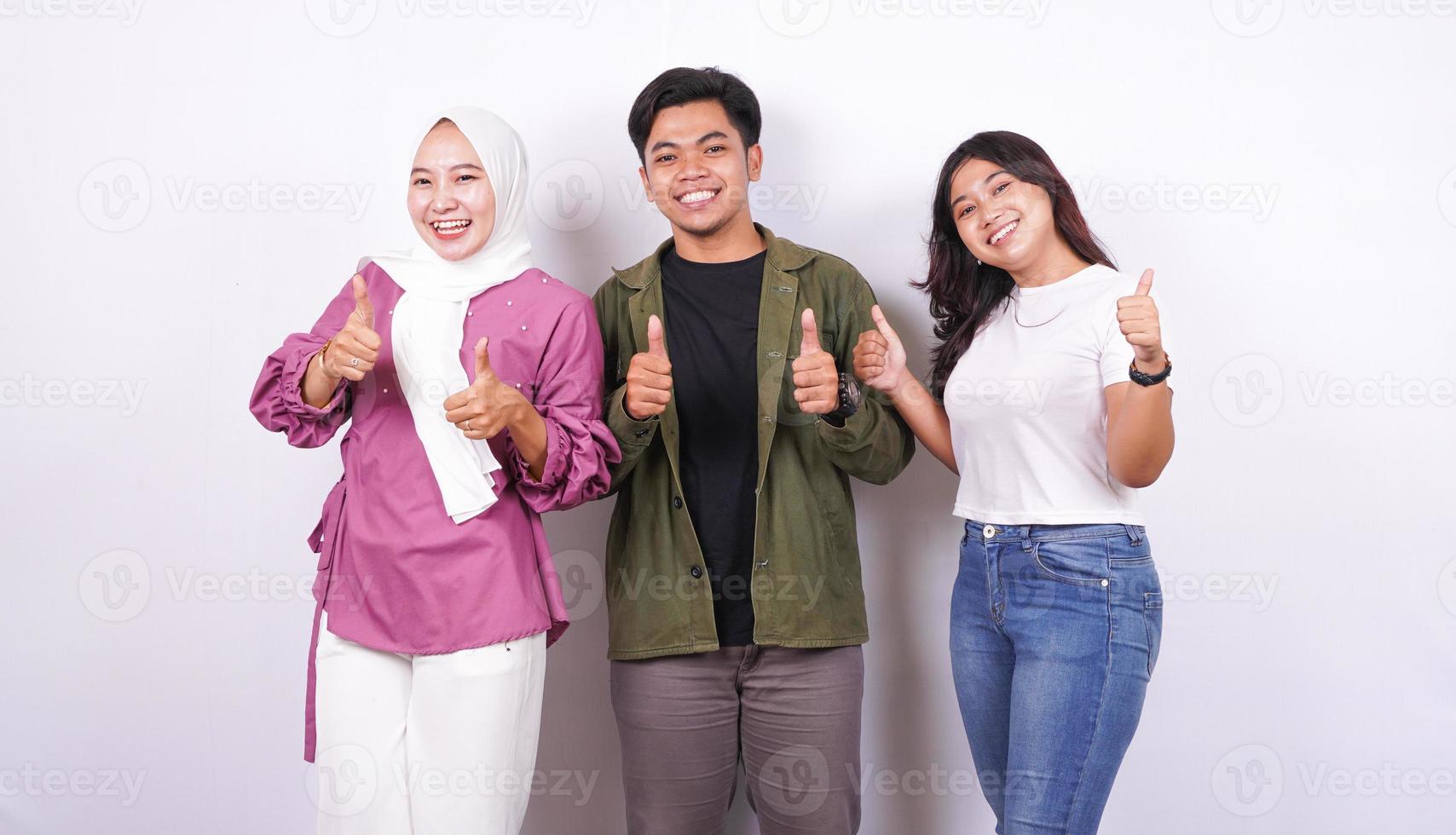 group of people thumbs up isolated white background photo