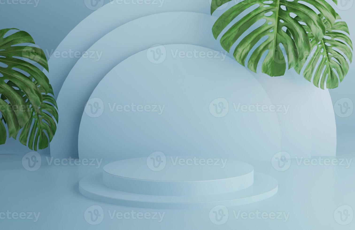 3d tropical podium in blue colours with for product presentation photo