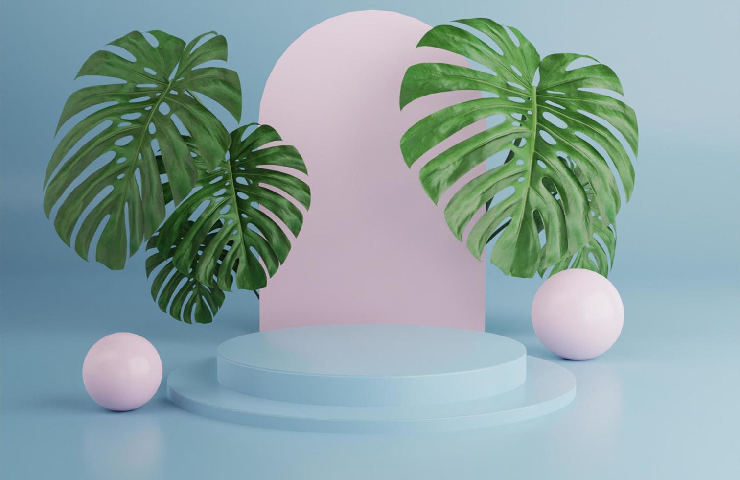3d tropical podium in blue colours with for product presentation photo