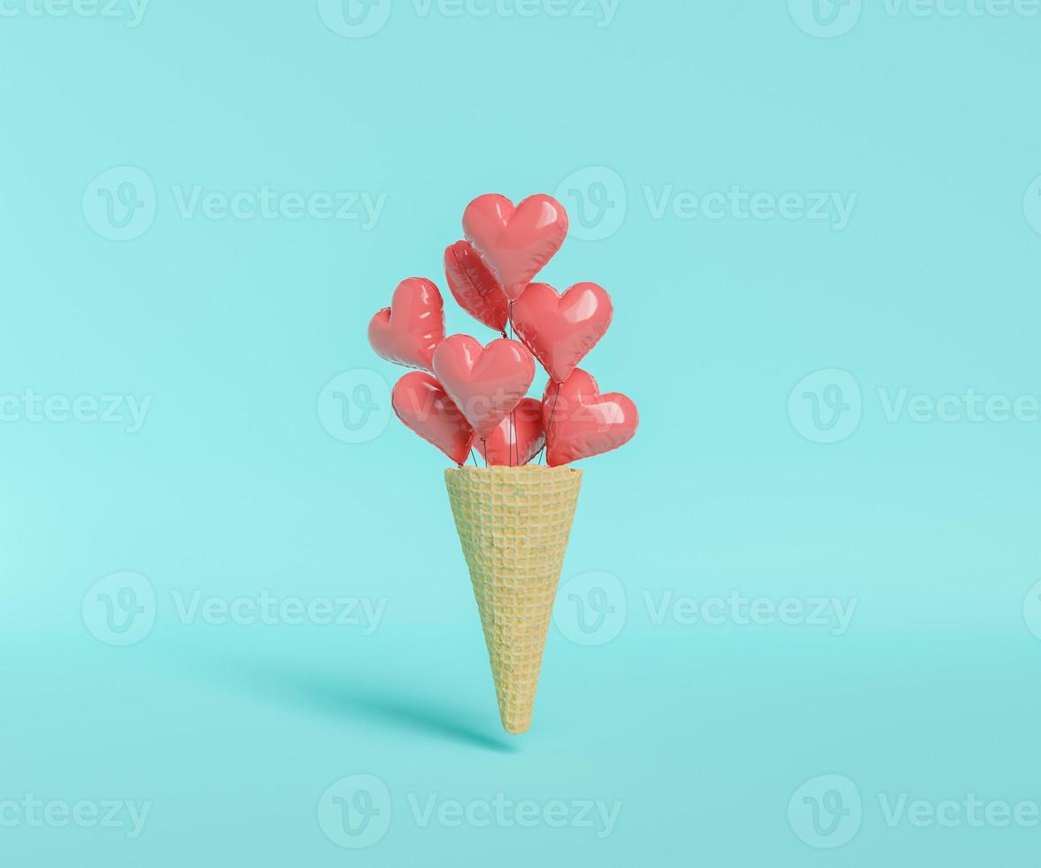 ice cream cone with heart balloons coming out of it photo
