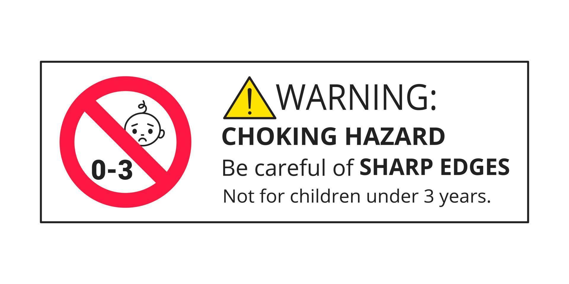 Adhesivo de advertencia de peligro de asfixia prohibido no apto para niños menores de 3 años vector