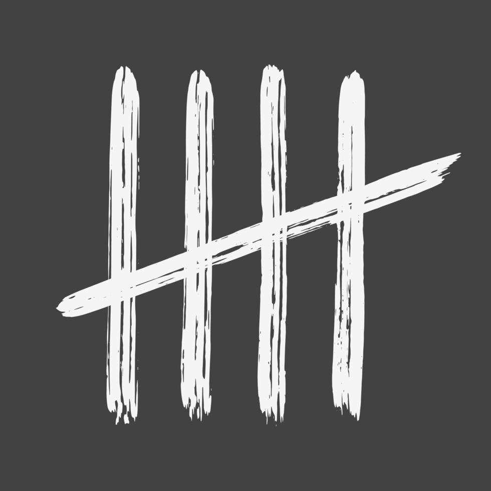 Five chalk tally marks on white board vector