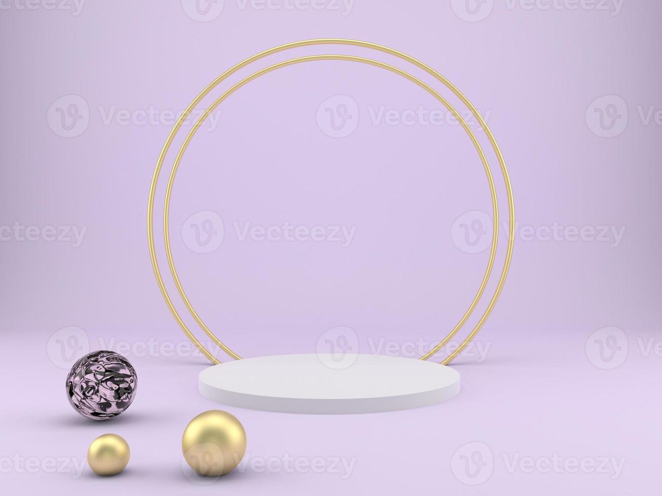 3d rendering studio with geometric shapes, podium on the floor. Platforms for product presentation, mock up background. photo