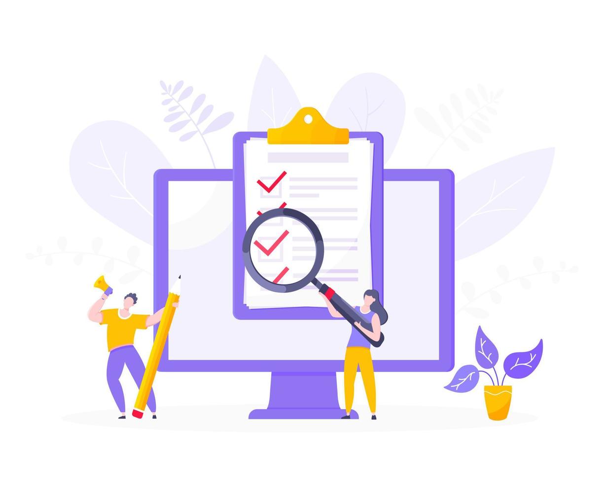 Online survey form or exam application on the monitor screen. vector
