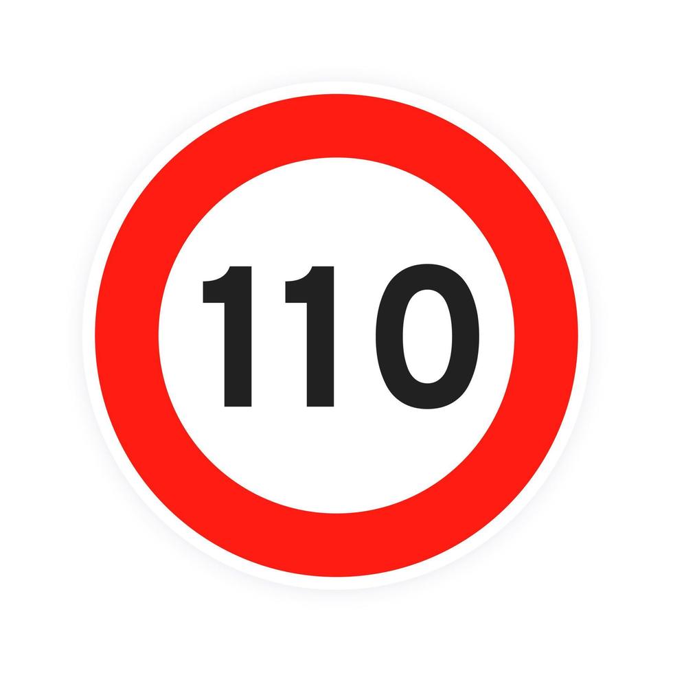 límite de velocidad 110 icono de tráfico de carretera redondo signo ilustración de vector de diseño de estilo plano aislado sobre fondo blanco.