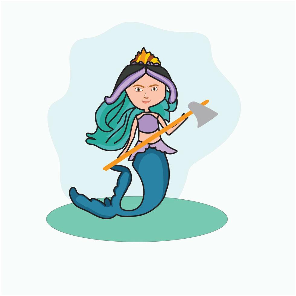mermaid holding axe vector