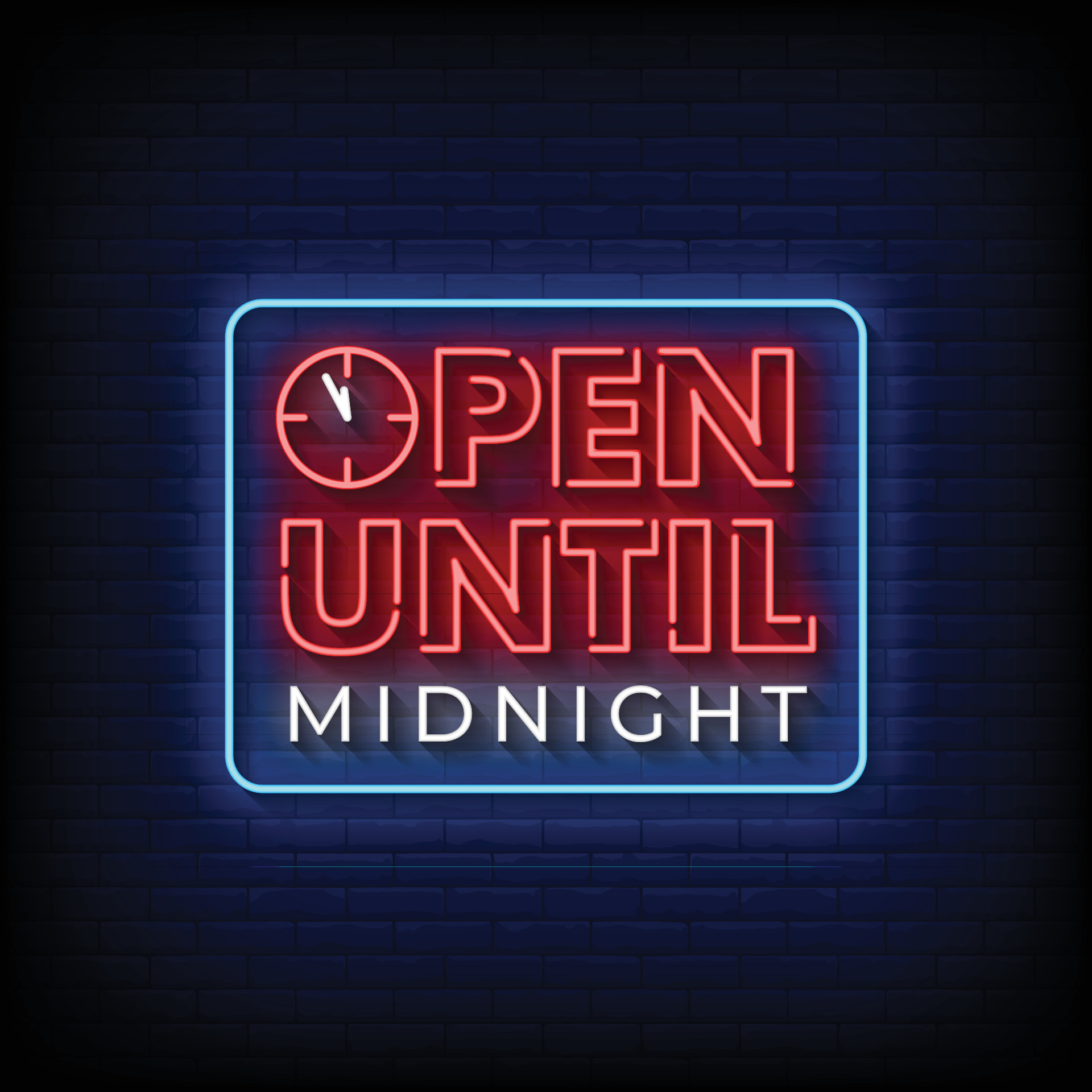 Open Until Midnight Neon Signs Style Text Vector 6365450 Vector Art At 