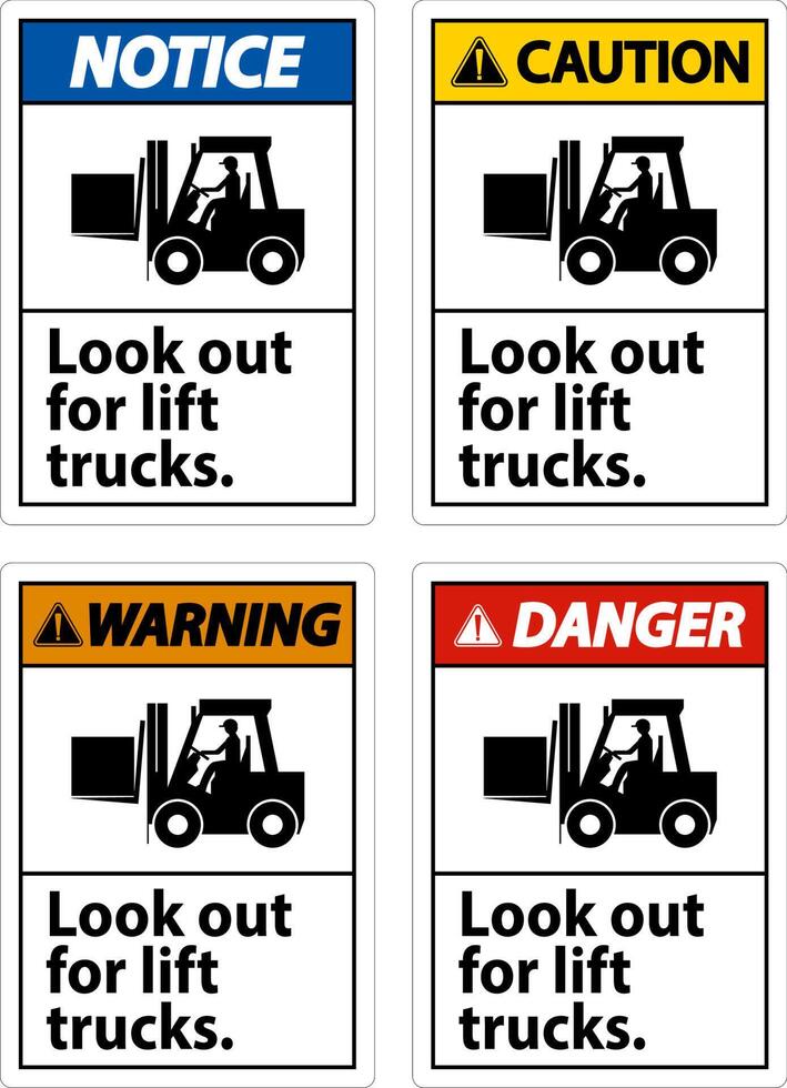 Danger Look Out For Lift Trucks Sign On White Background vector