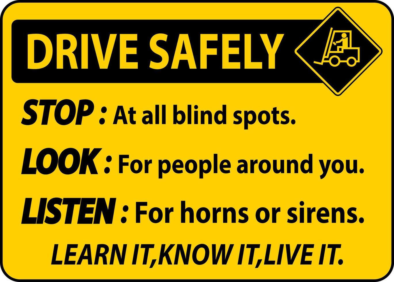 Drive Safely Stop Look Listen Sign On White Background vector