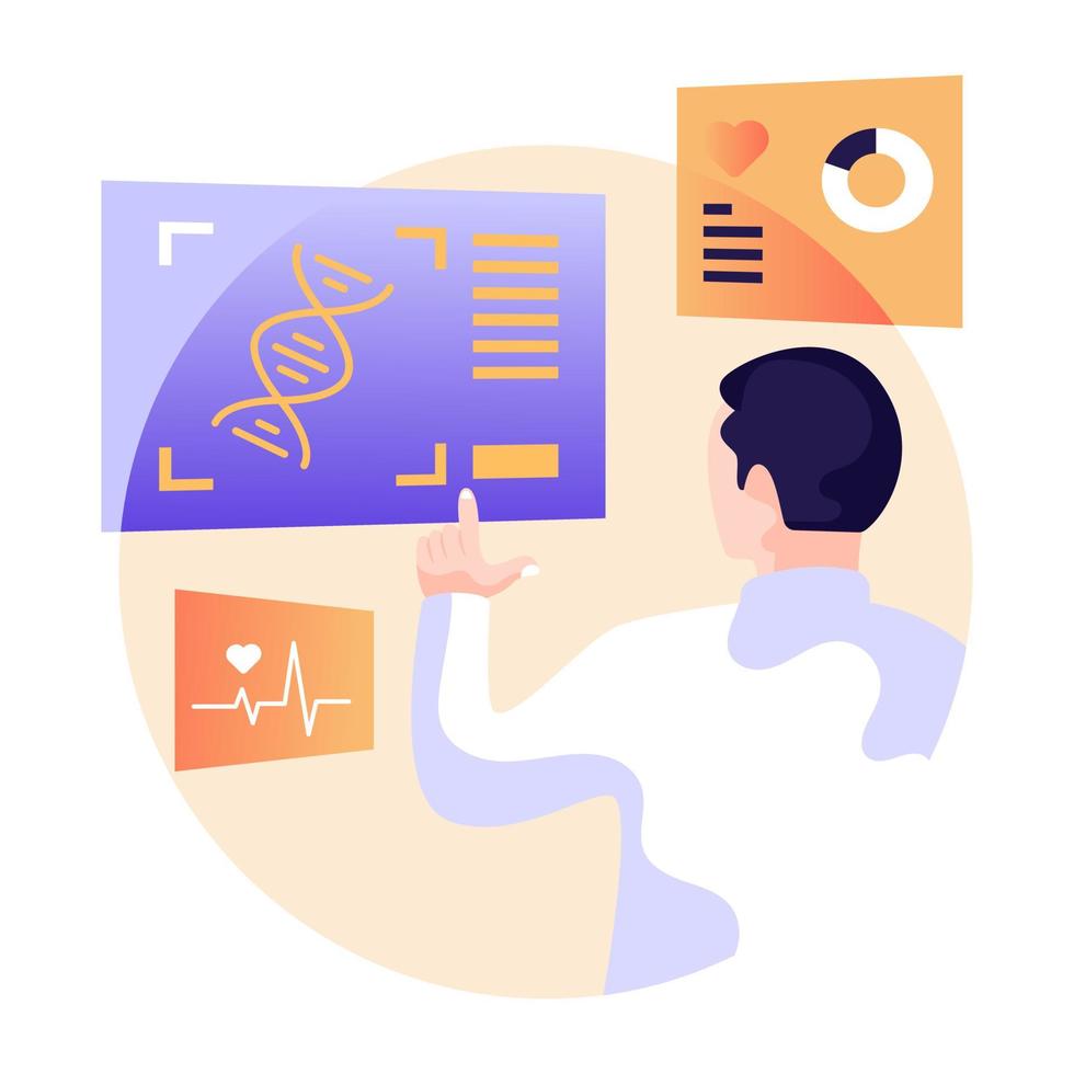 Person monitoring doctor dashboard, flat illustration vector