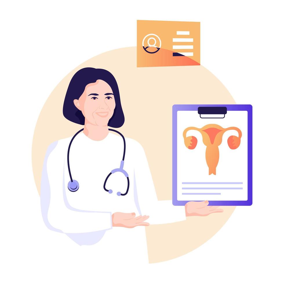 Person with stethoscope, flat illustration of lady doctor vector
