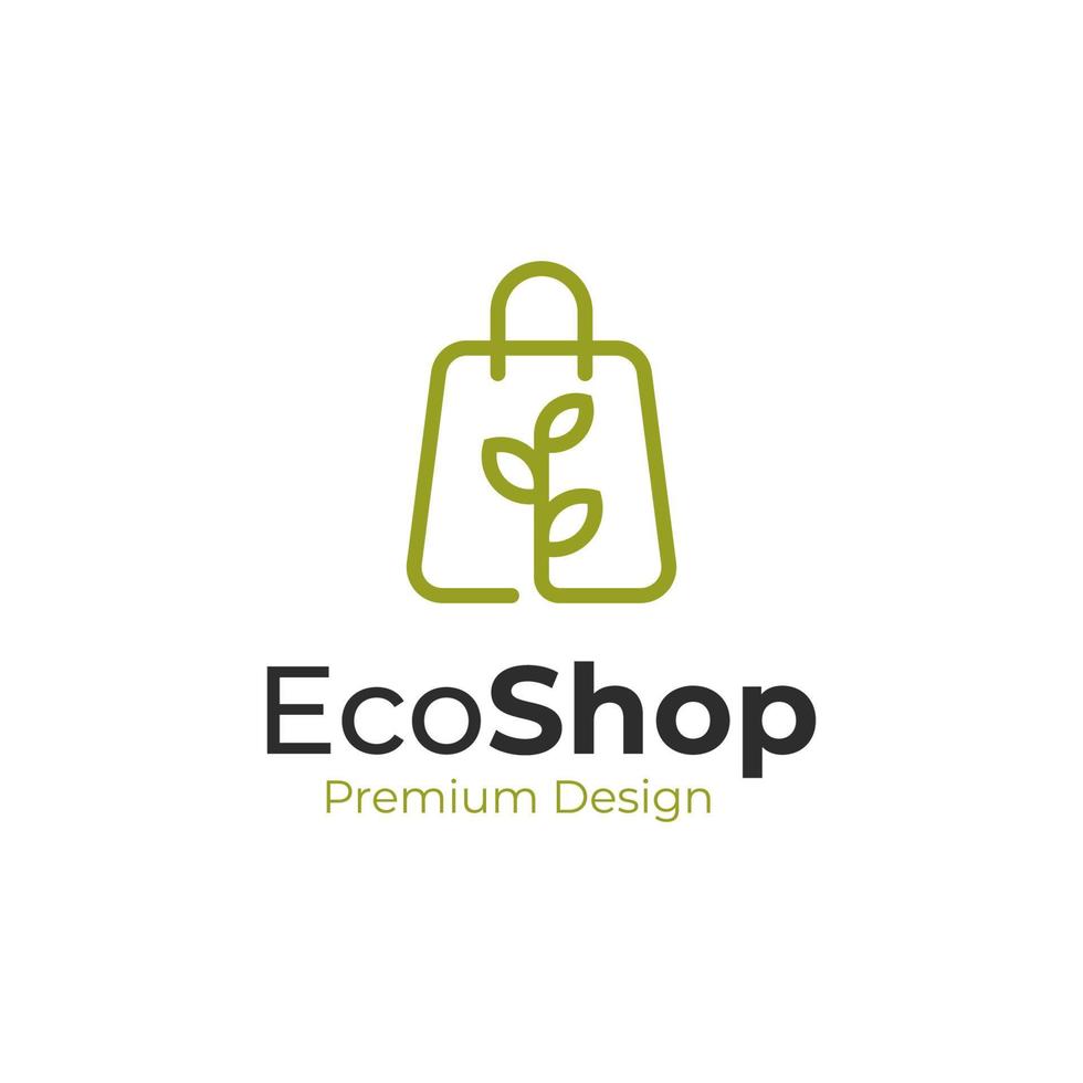 icono de bolsa de tienda ecológica o diseño de logotipo de tienda natural arte de línea simple vector