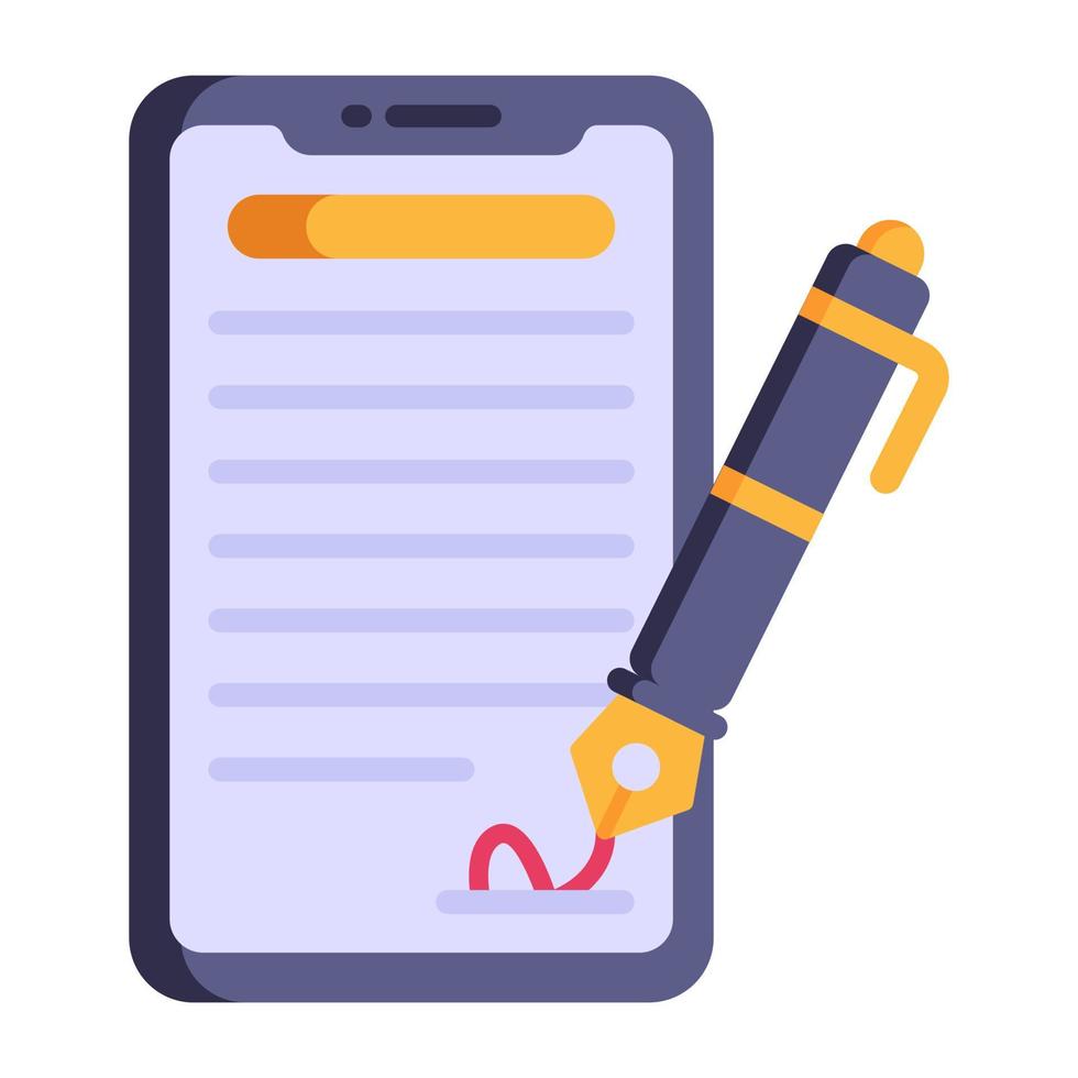 Pen and mobile, flat style icon of e signature vector