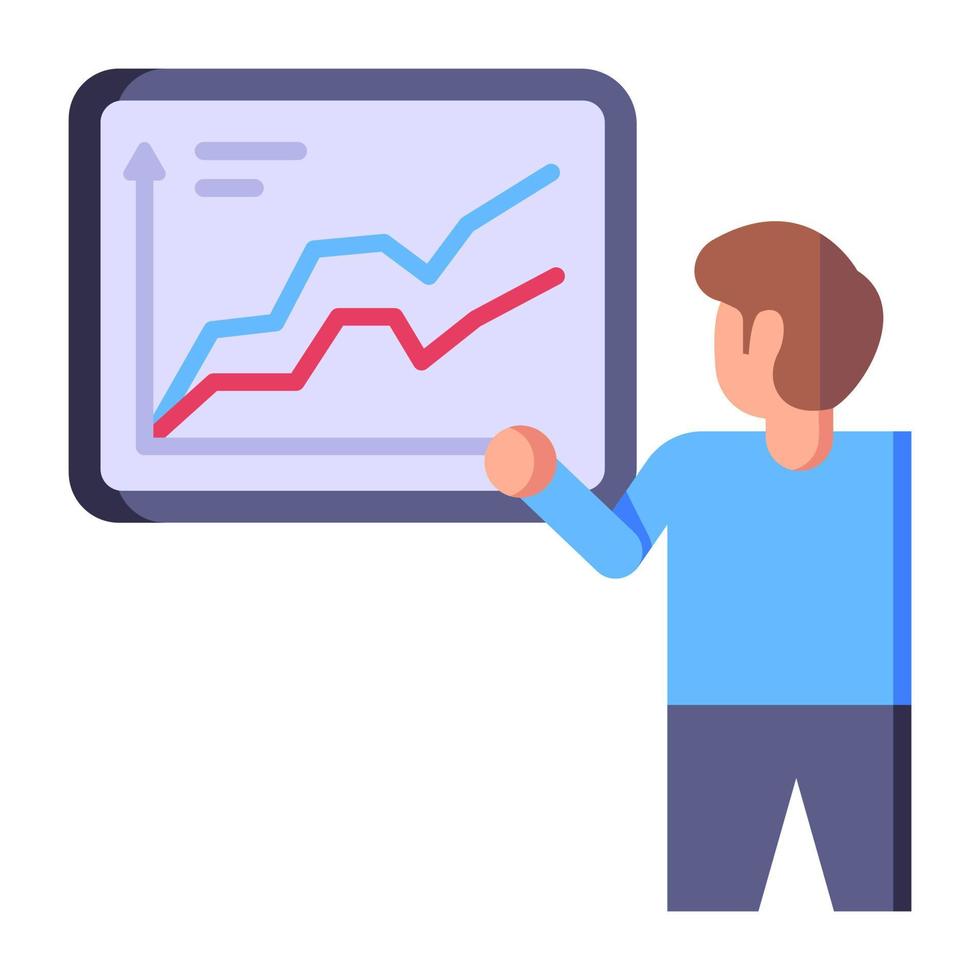 Person monitoring chart, flat icon of statistician vector