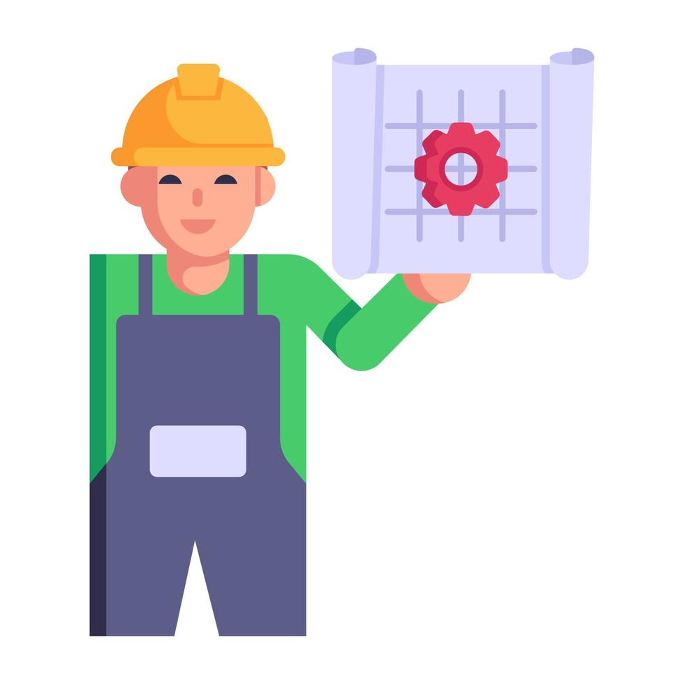 Engineer holding technical design, flat icon with high graphics vector