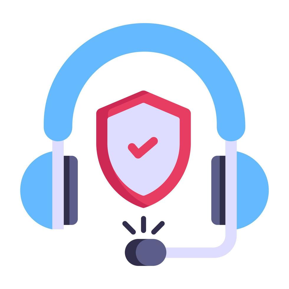 Headphones with shield, flat icon of support protection vector