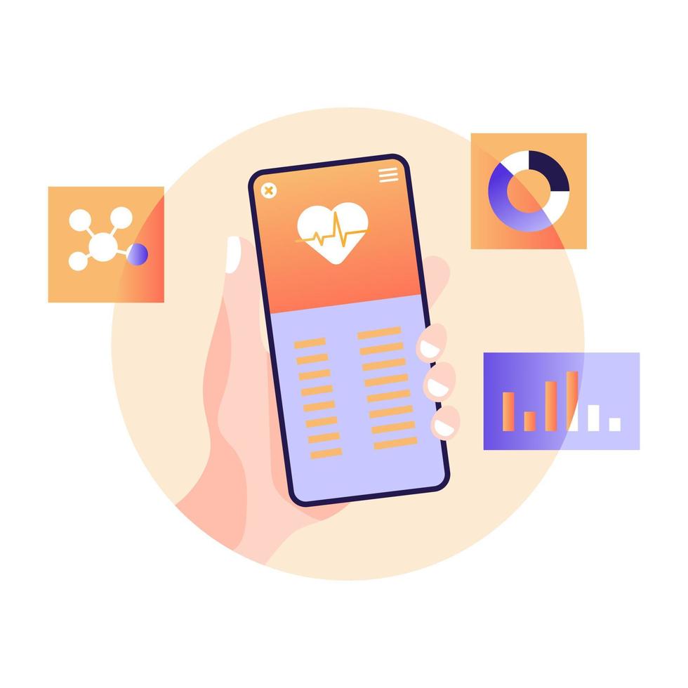 Mobile health tracker, flat vector illustration