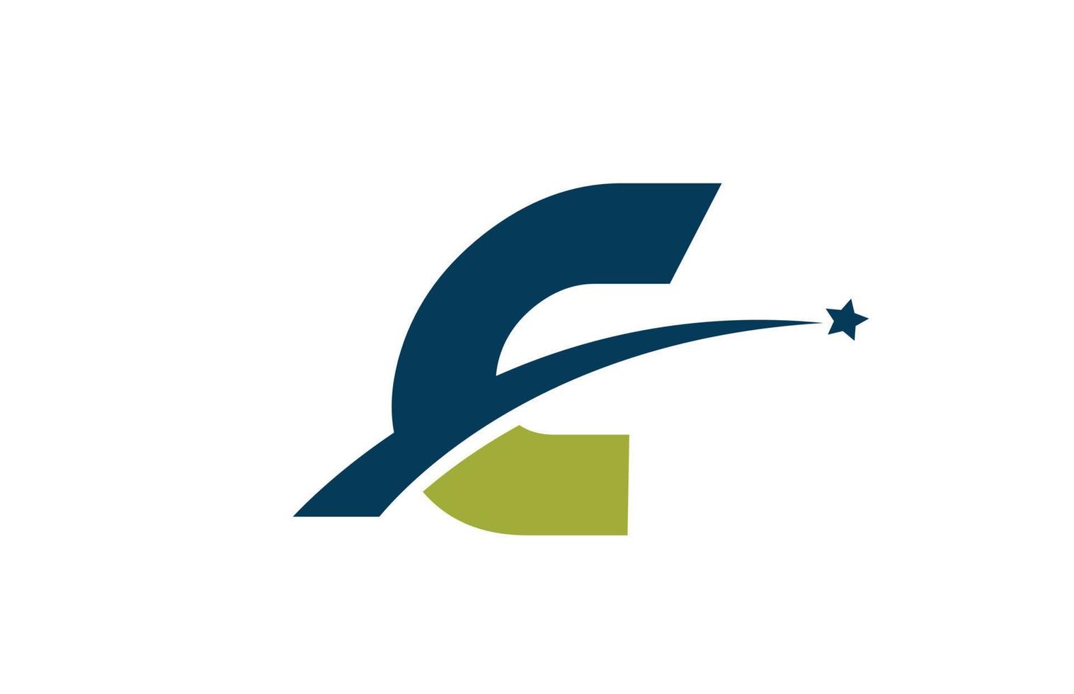 blue green C alphabet letter logo icon with star. Creative design for company or business with swoosh vector