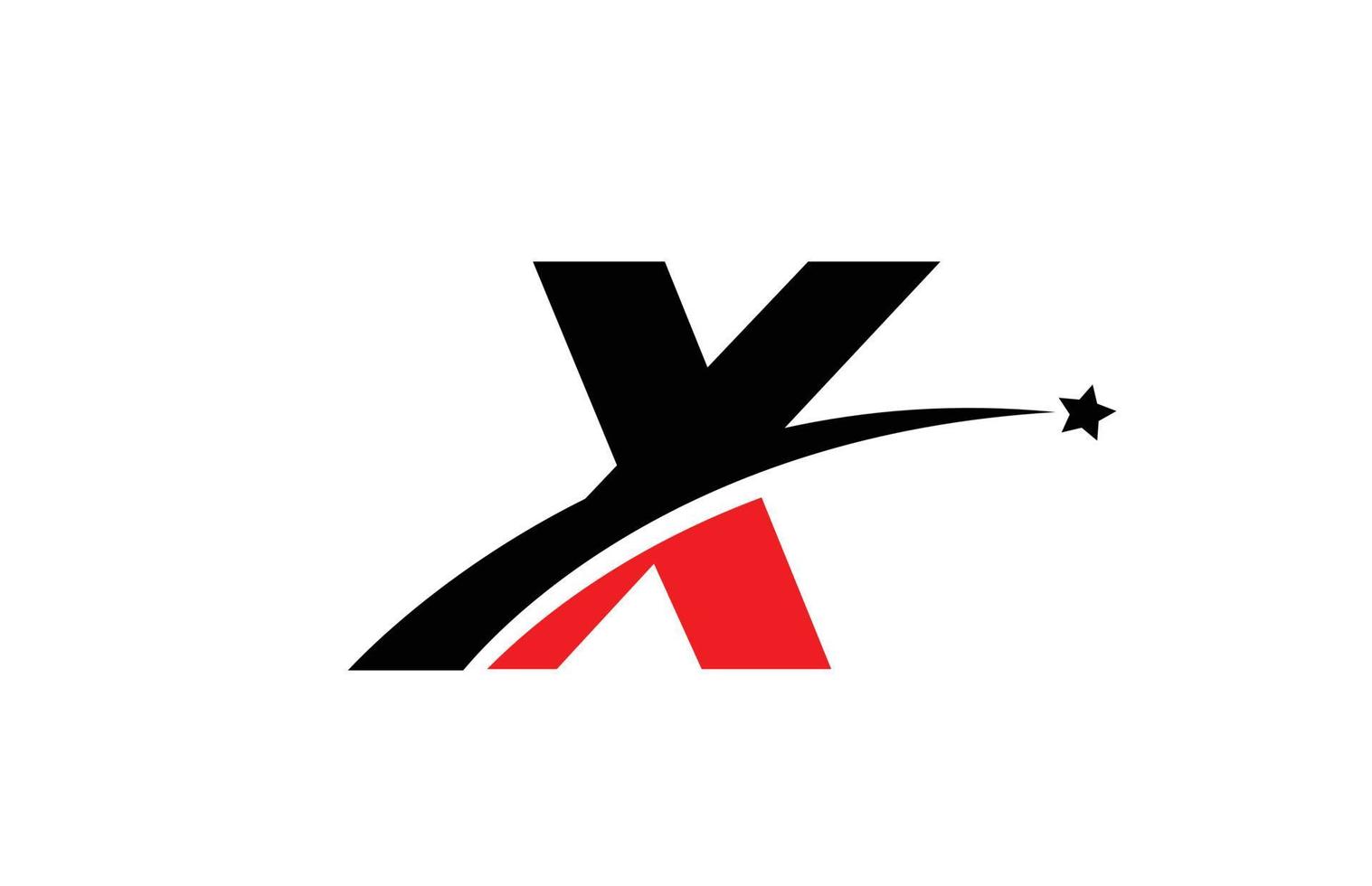 x rojo negro alfabeto letra logo icono diseño con swoosh y estrella. plantilla creativa para negocios y empresas. vector