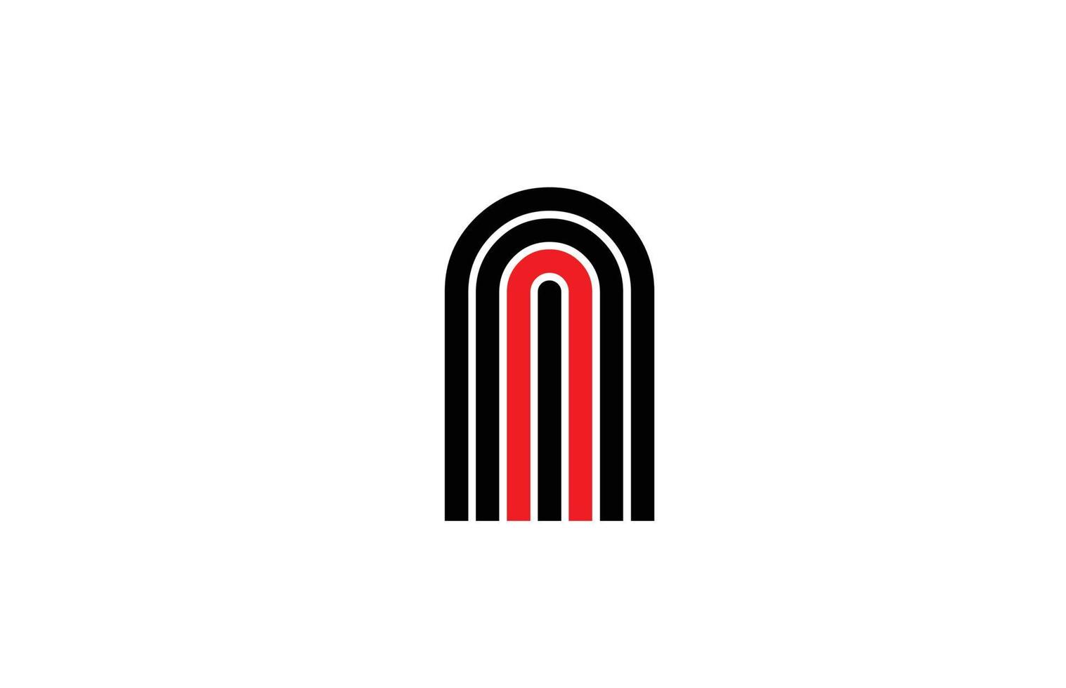 icono del logotipo de la letra del alfabeto de la línea roja n. plantilla de diseño creativo para empresas y negocios en blanco y negro vector