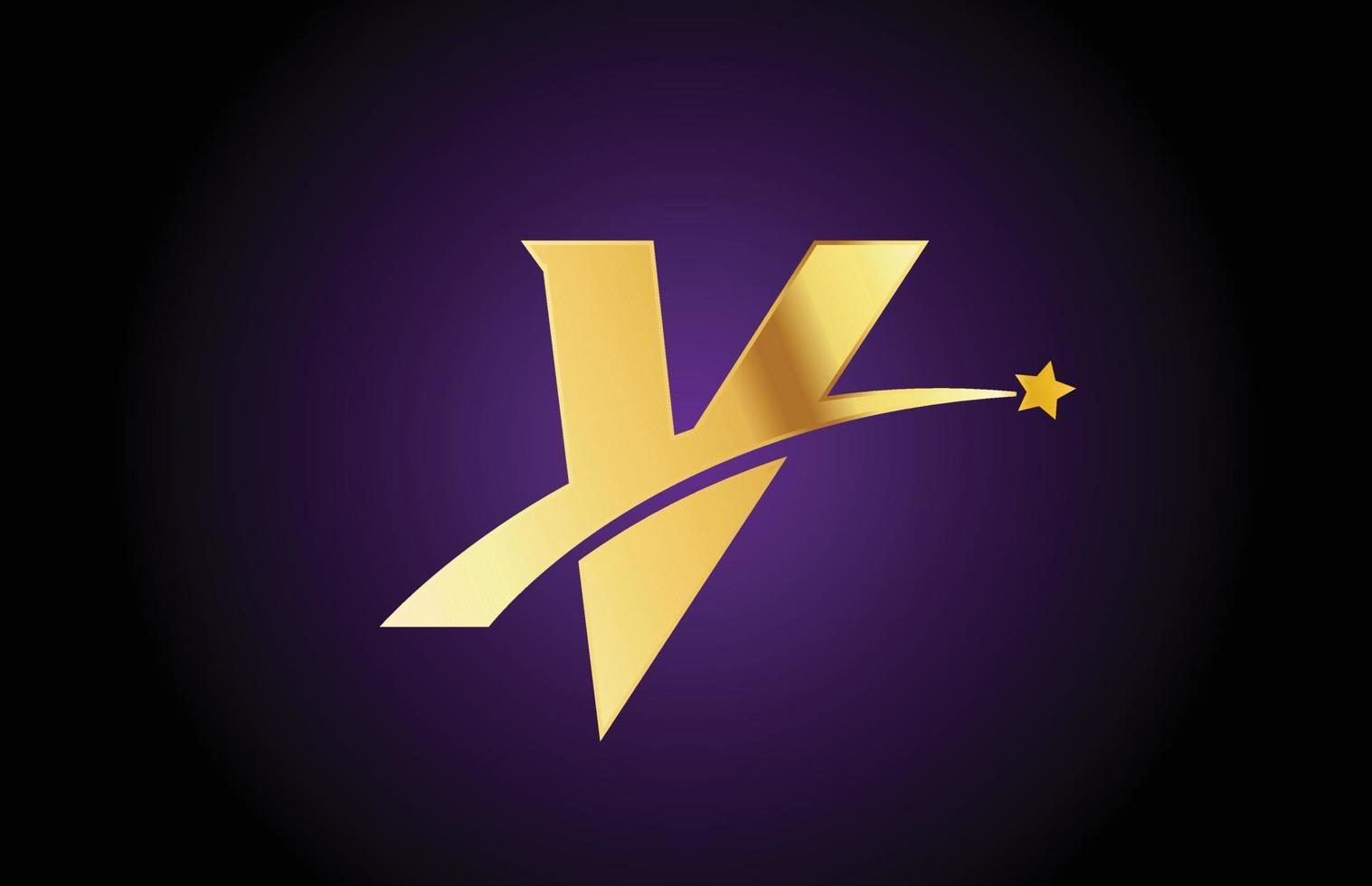 gold golden V alphabet letter logo icon with star. Creative design for business or company with swoosh vector