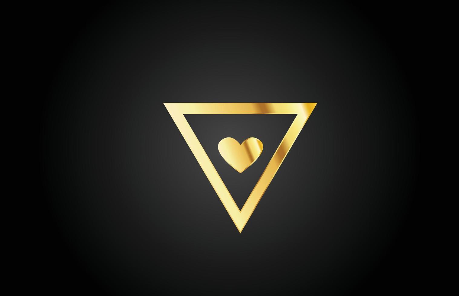 oro dorado v amor corazón alfabeto letra logo icono diseño. plantilla creativa para empresa o negocio vector