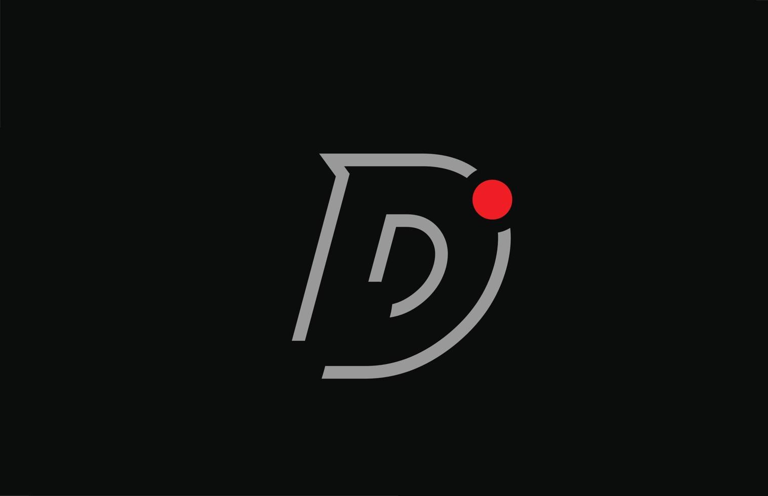 D black and white alphabet letter logo icon design with red dot