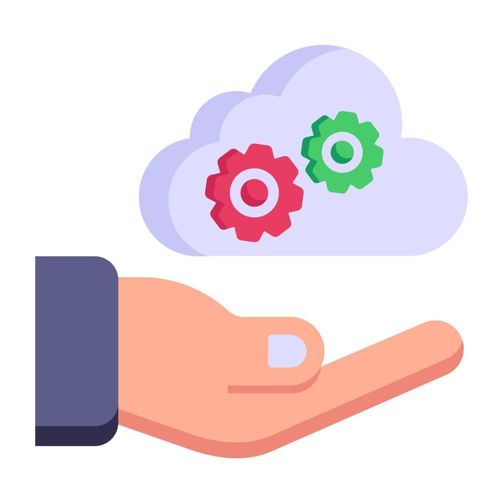 Cloud with nodes and cogwheels, flat icon of cloud automation vector