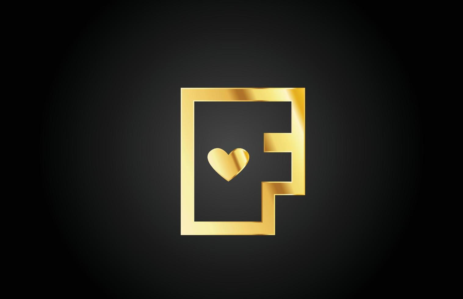 gold golden F love heart alphabet letter logo icon design. Creative template for company or business vector