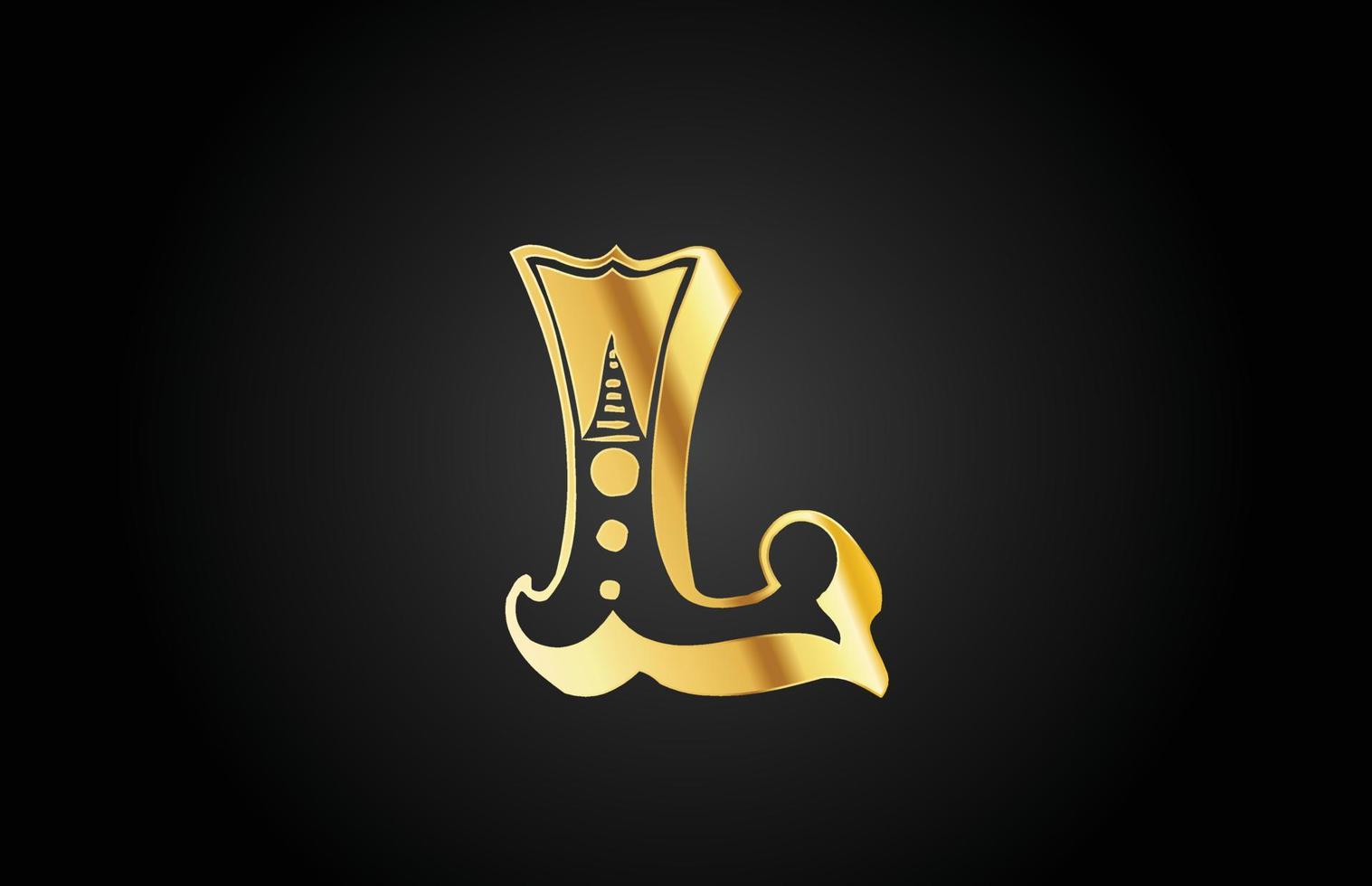 icono del logotipo de la letra del alfabeto de metal l vintage dorado. plantilla de diseño creativo para empresa o negocio vector