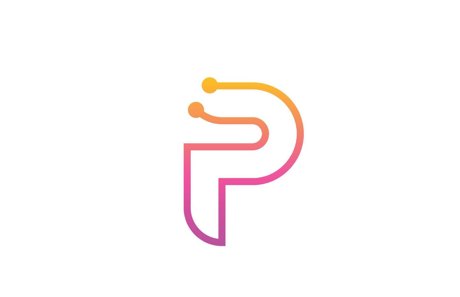 Diseño de logotipo de icono de letra del alfabeto rosa p con punto. plantilla creativa para empresa y negocio con línea vector